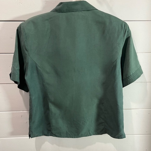 💚 JACOB – Green -Vintage 100% Silk Blouse with Shoulder Pads – Size M - Picture 9 of 11